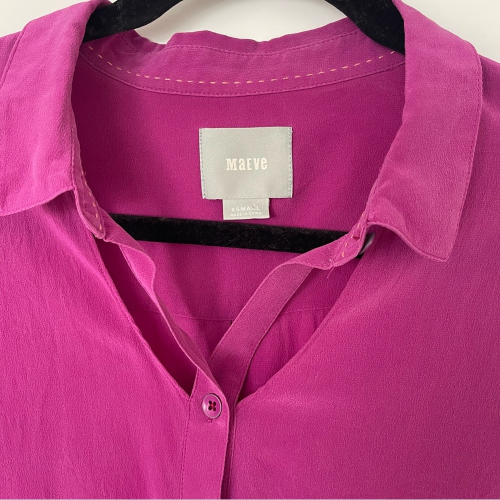 Anthropologie Maeve 100% Silk Mairead Raspberry Cutout Button Blouse size XS - Picture 5 of 9